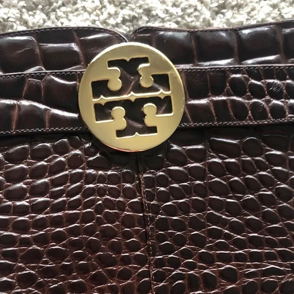 AUTHENTIC TORY BURCH Leather Equestrian rider Boot Crocodile print - Picture 2 of 11